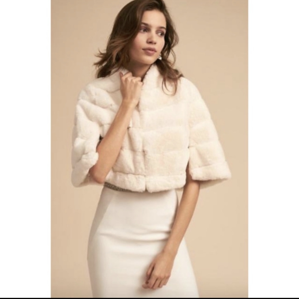 BHLDN Faux Fur White Shawl Small